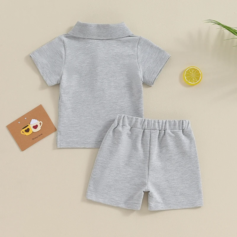 

Baby Boy Girl Summer Clothes Short Sleeve Button Up T Shirt Shorts Set 2Pcs Toddler Solid Color Outfits