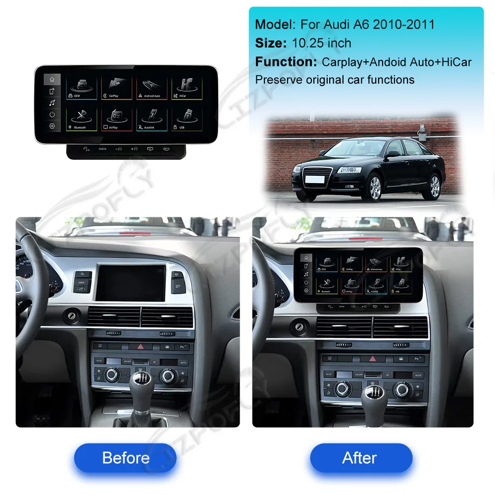 

Android Auto 10.25 Inch Integrated Touch Screen Linux CarPlay For Audi A6 2010 2011 Multimedia Car GPS Player Radio Head Unit