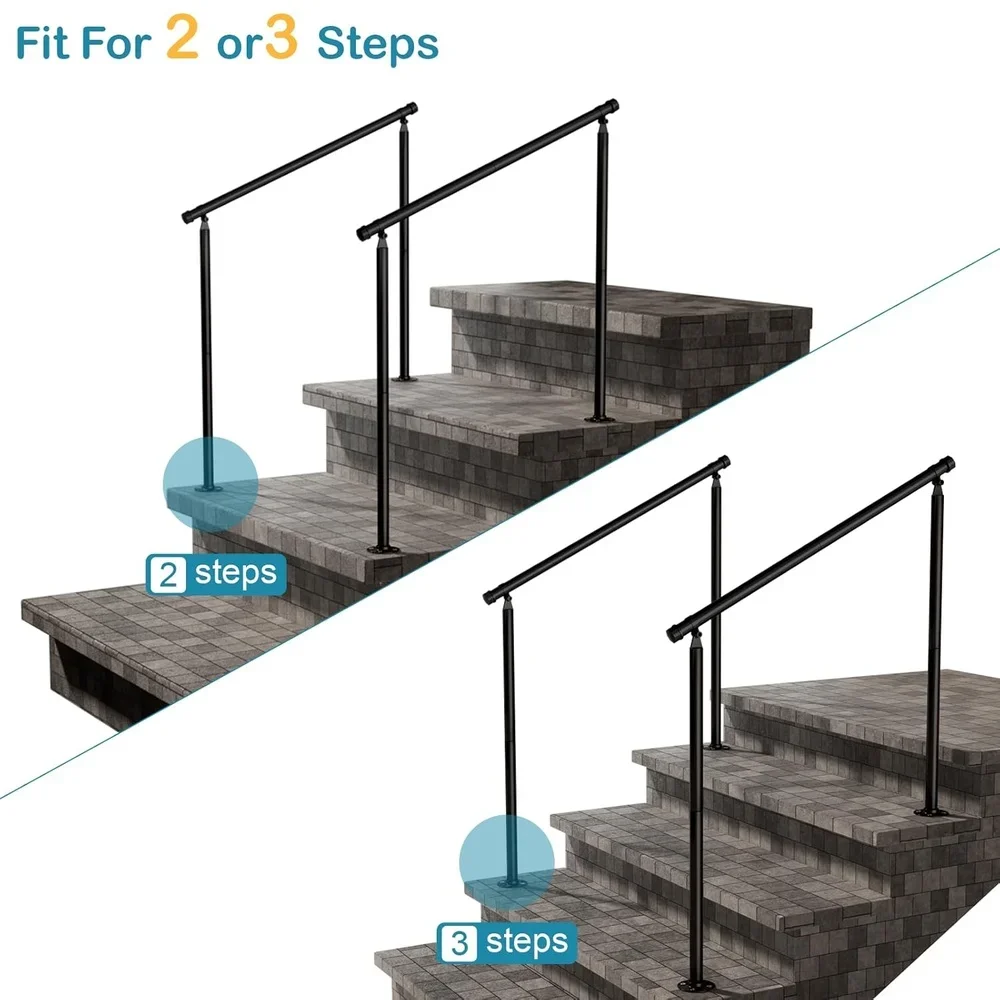 2 Pack Outdoor Handrails 3 Step Wrought Iron Stair Railing Heavy Duty Easy Install Stability Safety Support Steps
