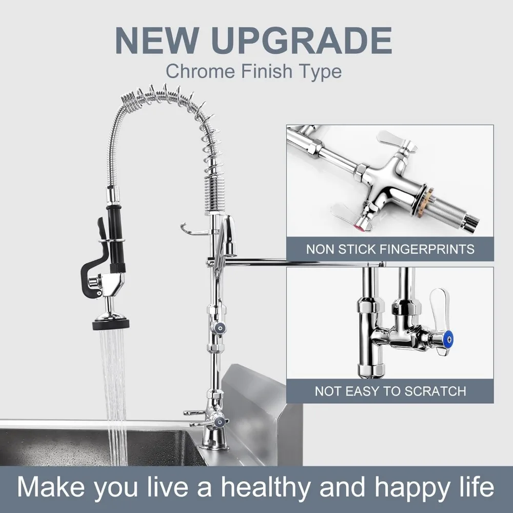 Commercial Kitchen Faucet with Single Hole Deck Mount and Pre-Rinse Sprayer, Including 10-Swing Add-on