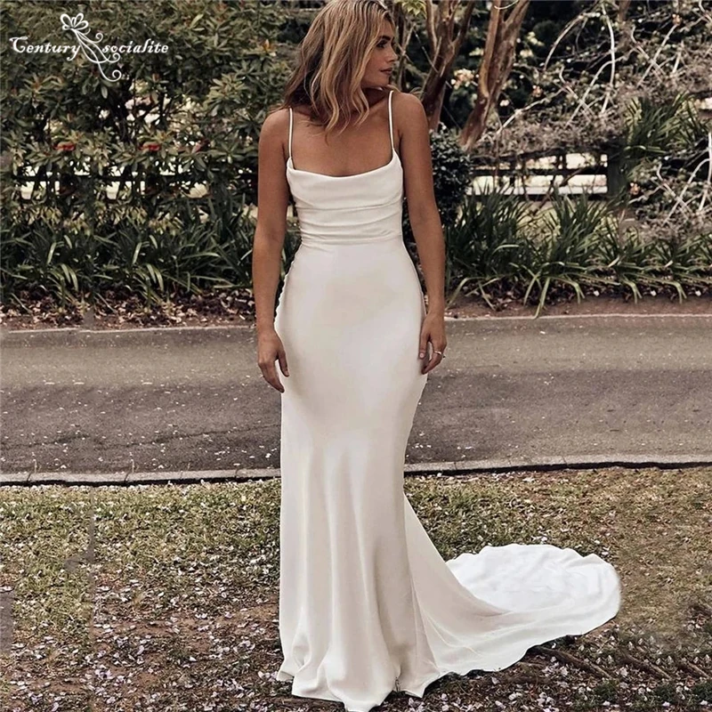 

Boho Wedding Dresses for Women Bride Mermaid Spaghetti Straps Backless Sexy Beach Bridal Gowns Robe De Mariee