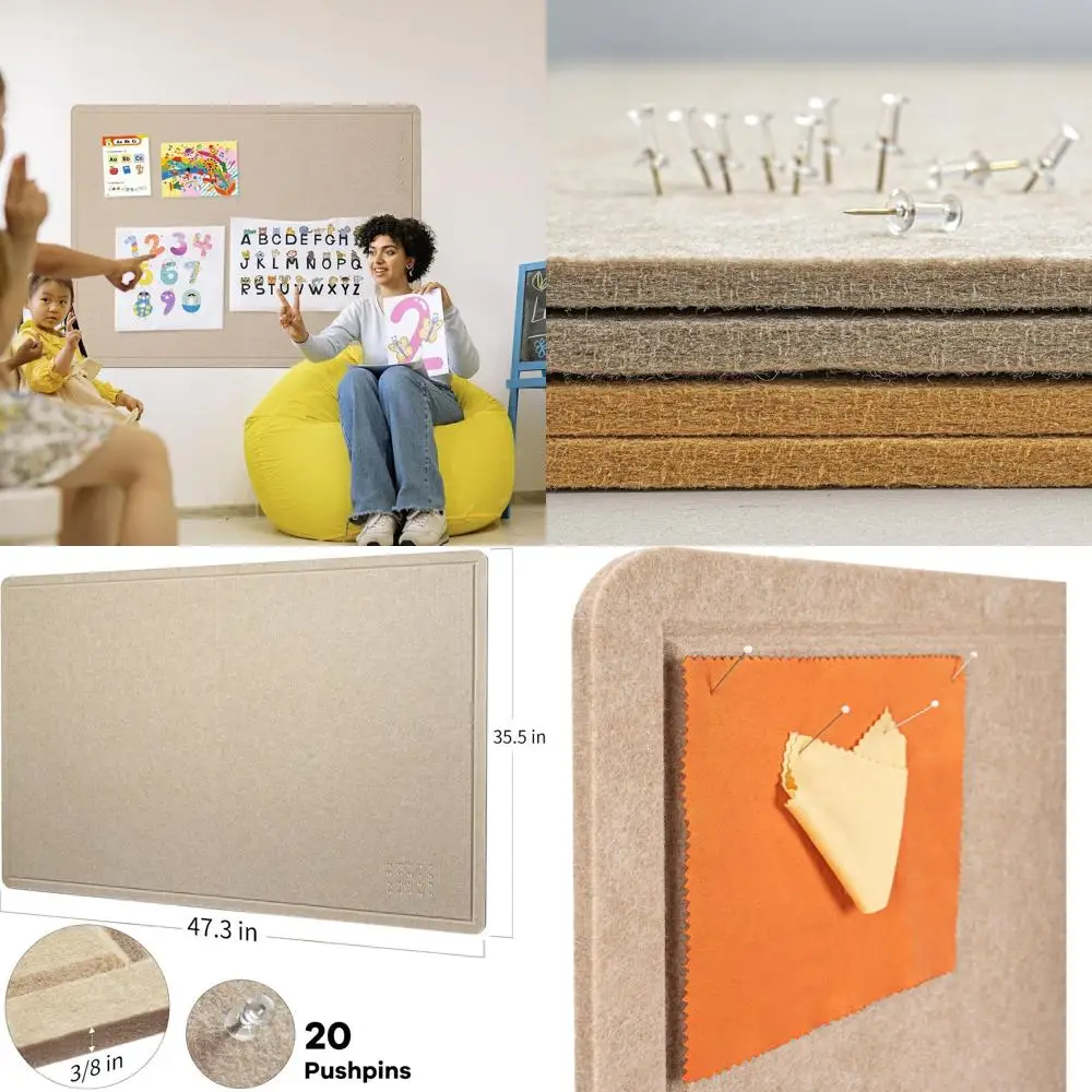 

Складная фетровая доска для объявлений 48 x 36 дюймов с самоклеящейся лентой и 20 кнопками, бежево-коричневая