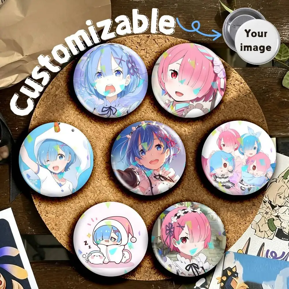 Rem x Ram ReZERO New Design Round Badge Pins Creative Pins Bag Decor Accessories Fan Collection Gifts for Friends