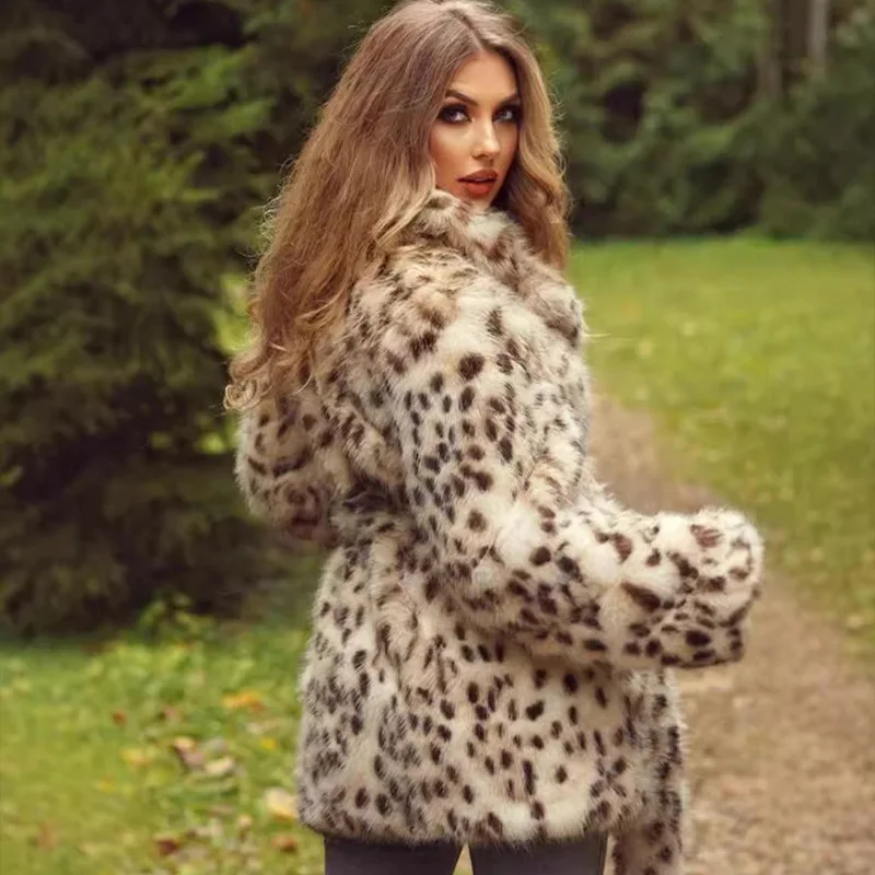 

Fall Winter Fur Fluffy Leopard Long Sleeve Jacket Outerwear 2025 Retro Faux Fur Turn-Down Collar Thicken Warm Jackets Coats