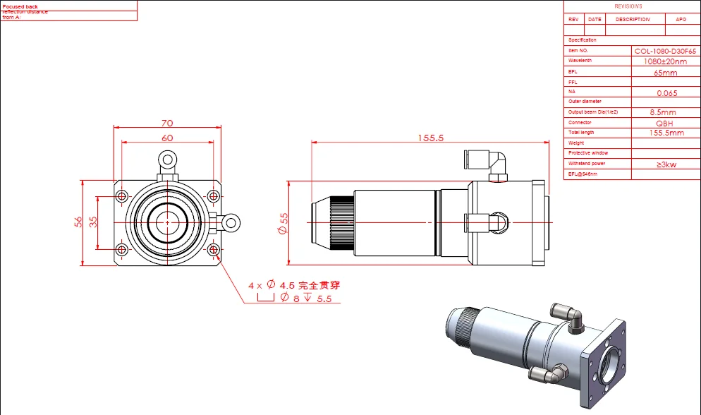 ColliDonor de haute qualité COL-1080-D30-F65-QBH pour la coupe et le soudage