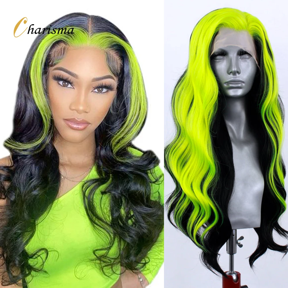 

Charisma Highlight Green Synthetic Lace Front Wig Body Wave Pre Plucked Wig For Black Women Natural Hairline Lace Frontal Wigs