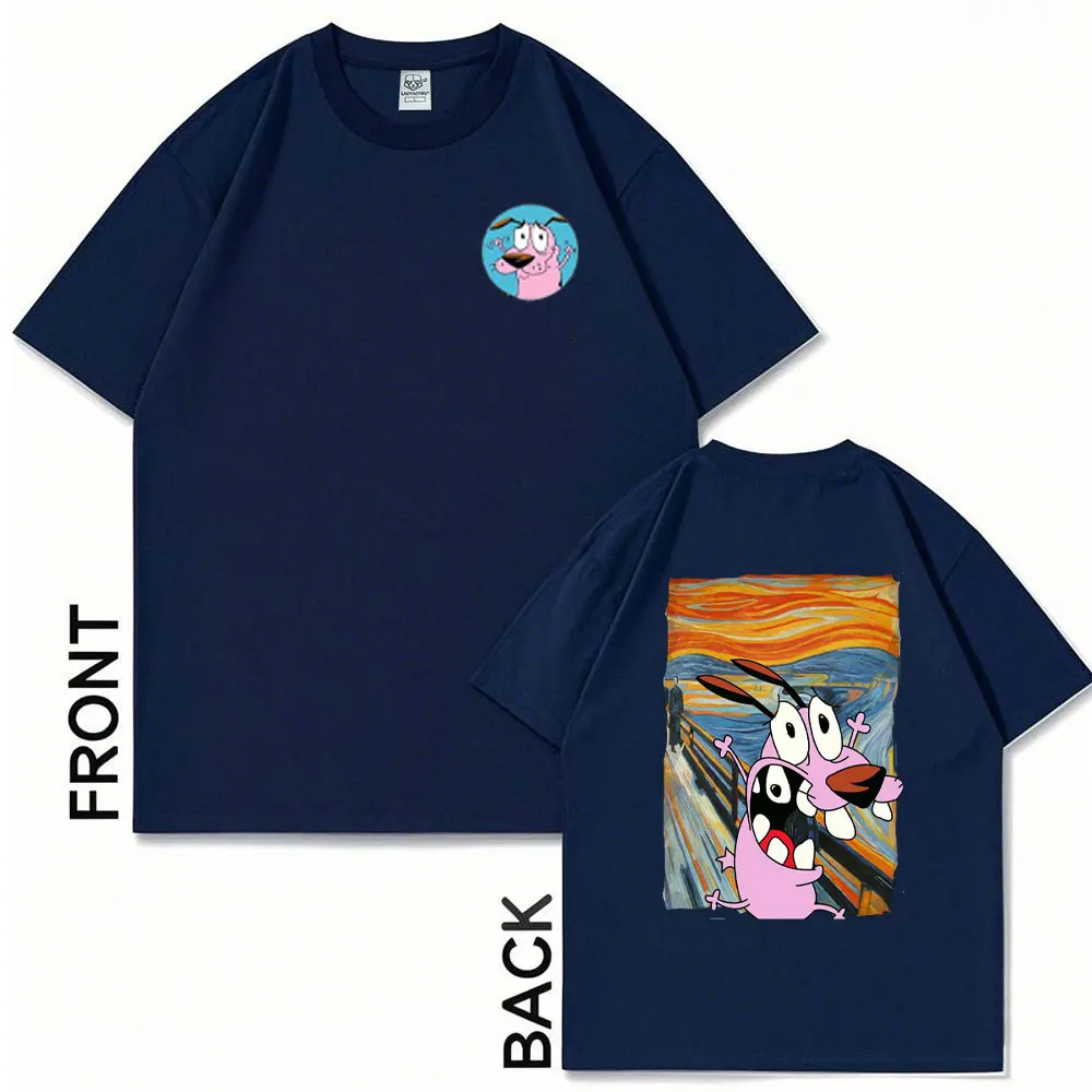 Cute Courage The Cowardly Dog Animated T-Shirts for Men Women Summer Fashion Brave Cartoon Prints Elastic Sports Tops Cotton