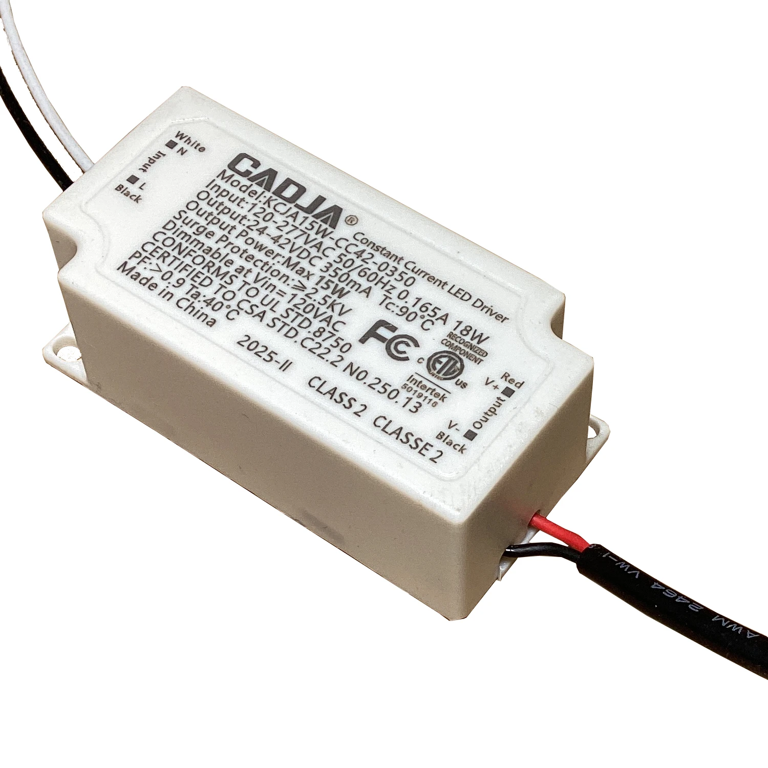 

15W Constant Current LED Driver Dimmable 24-42v 350mA KCJA15W-CC42-0350 Built-in LED Power Supply with DC Connector