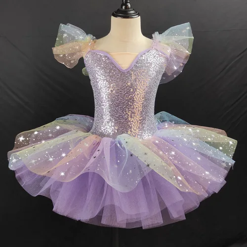 Vestido de princesa de rendimiento a la moda, ropa para niñas, leotardo de Ballet para bebés, Vestidos, tutú, falda de Ballet para niños, traje de baile