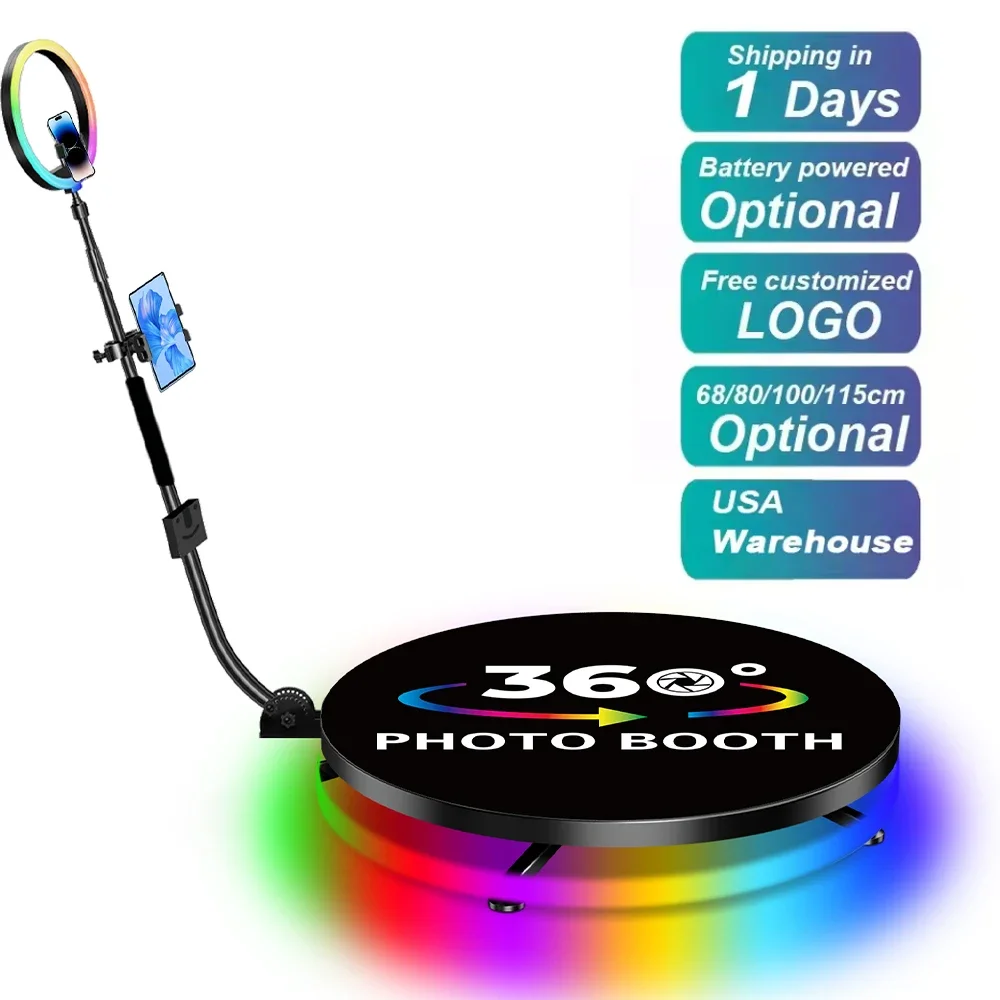 360 Rotating Platform 360 Photo Booth 100cm Photobooth Photo Booth Machine Business and Wedding Event Photo Booth with Printing