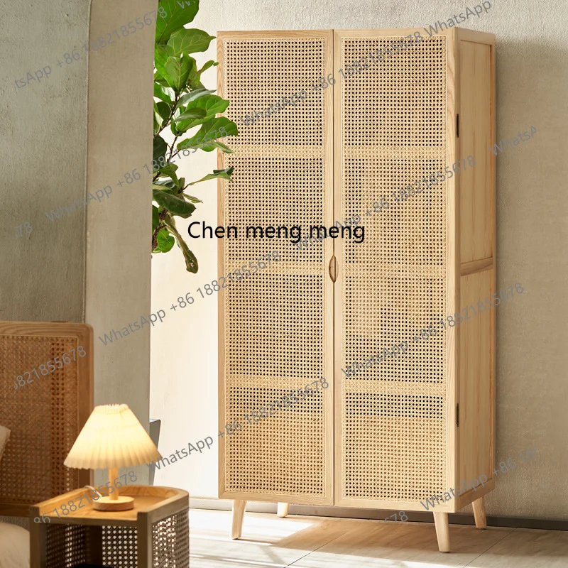 

Modern simple solid wood rattan Japanese-style home bedroom door-to-door double-door wardrobe