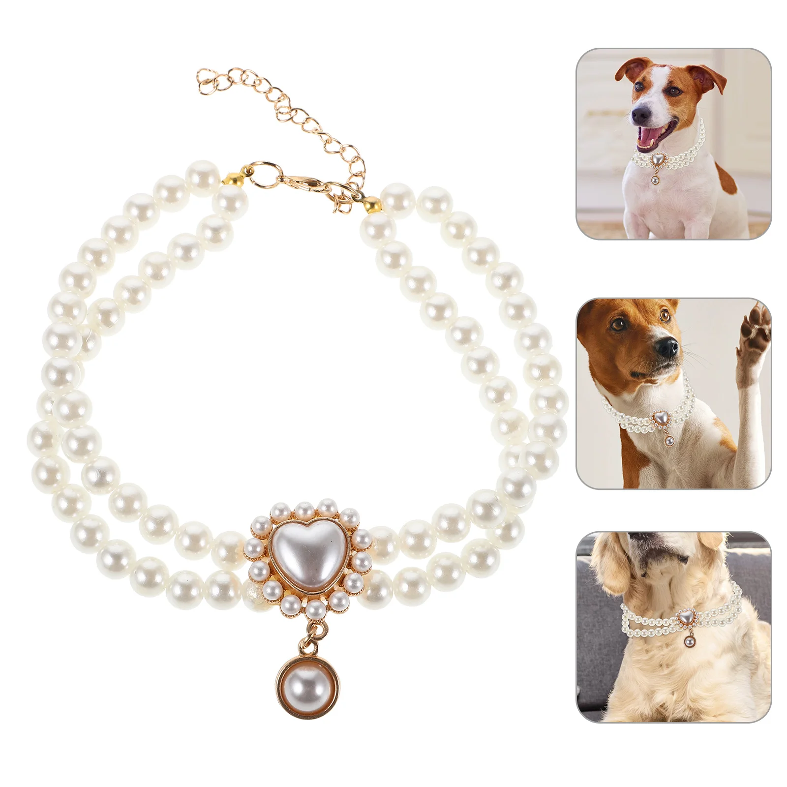 

Double-Row Pearl Pet Necklace Adjustable Princess Style Collar for Female Puppies Wedding Photo Shoot Dog Jewelry