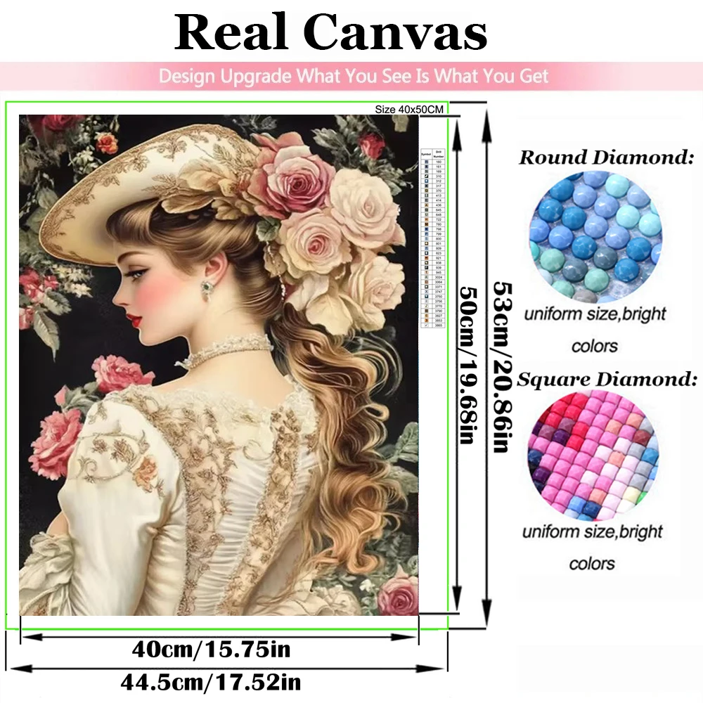 Diamond Painting Beautiful Vintage Woman New Beads Embroidery Mosaic 5D Full Diamond Cross Stitch Kits Victorian Lady Wall Art