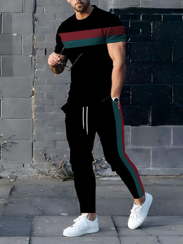 

Мужской повседневный комплект-двойка Slim-Fit Весна 2026: футболка с коротким рукавом и брюки с карманами в городском уличном стиле