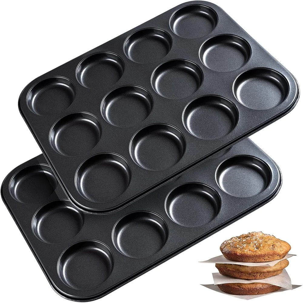 4/6/12-Cavity Black Carbon Steel Non-Stick Muffin Pan,Muffin Top Pan Baking Pans Whoopie Pie Pan, Nonstick,for Pansuffin,Cookies
