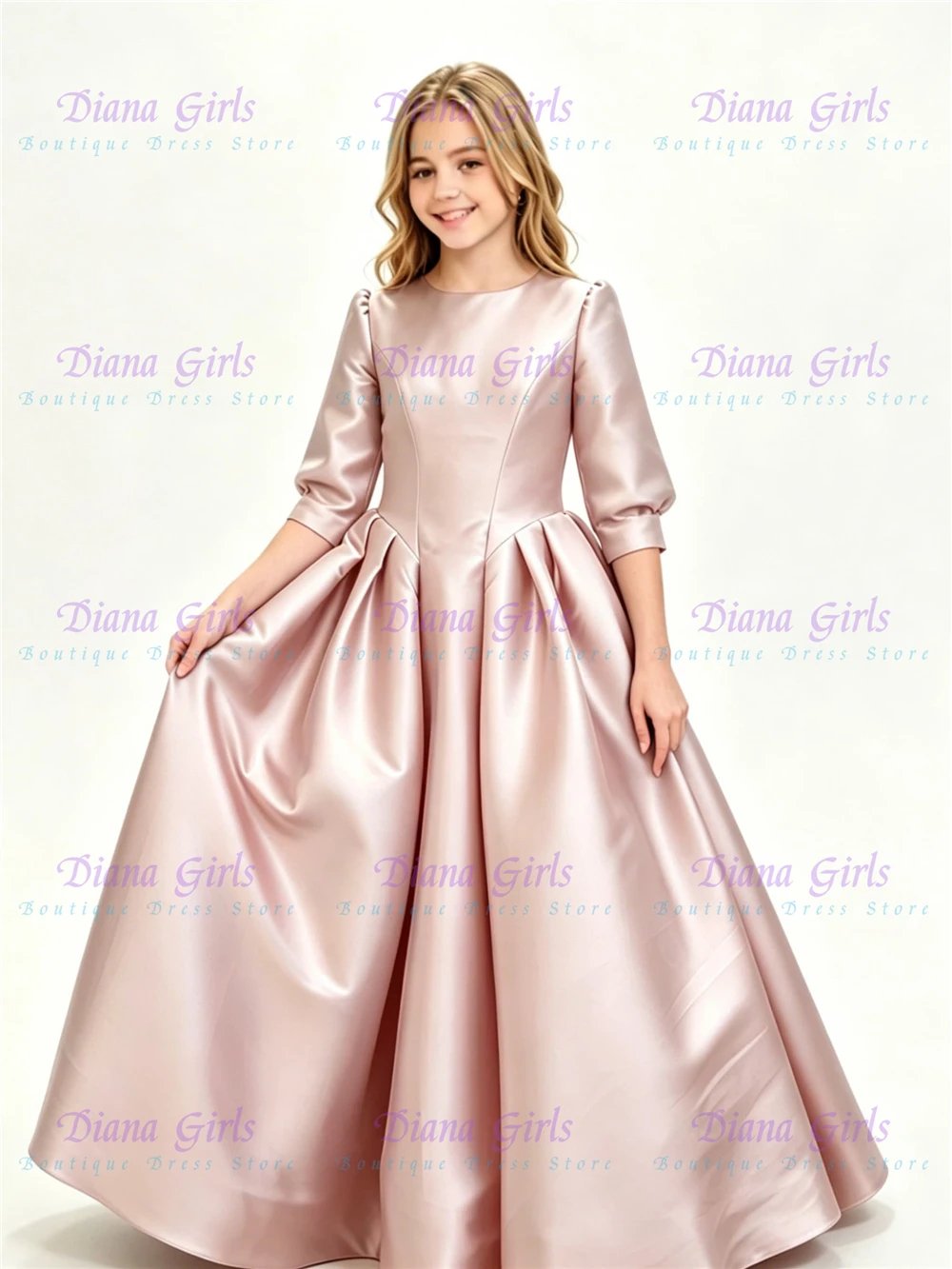 Quality New Blue Satin Flower Girl Dress Fluffy with Big Bow for Kids Wedding Birthday Party Evening Ball Gowns Customisable