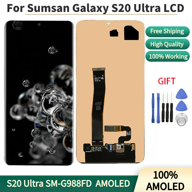 AMOLED LCD screen for Samsung Galaxy S20 ultra, touch screen digitizer assembly, g988, g988f, g988b/DS, g988u, 100% AMOLED