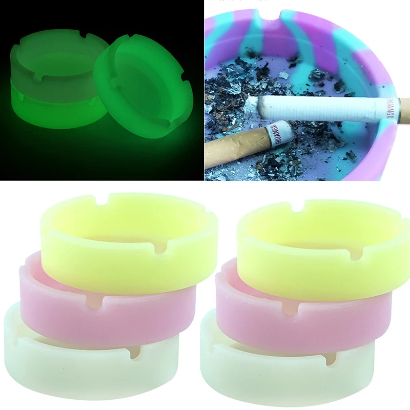 Silicone Ashtray Bar KTV Portable Ashtray Creative Household INS Wind Easy Cleaning Nightlight White Fluorescent Smoke Cup