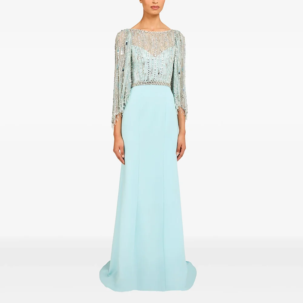 Vestidos de noche largos con cuello barco personalizados Vestidos de fiesta para ocasiones formales elegantes Vestidos de fiesta hasta el suelo con cuentas de cristal 2025