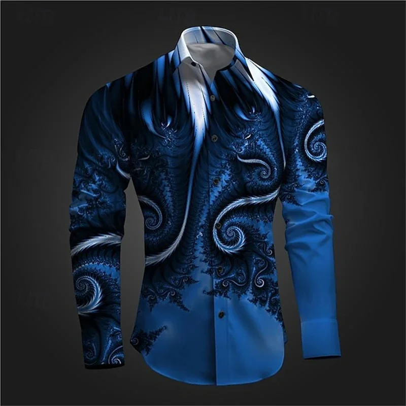 Newest 3D Printed Men\'s Casual Long Sleeve Shirts Vintage Lapel Button Tops Casual High Quality Streetwear Mens Shirts