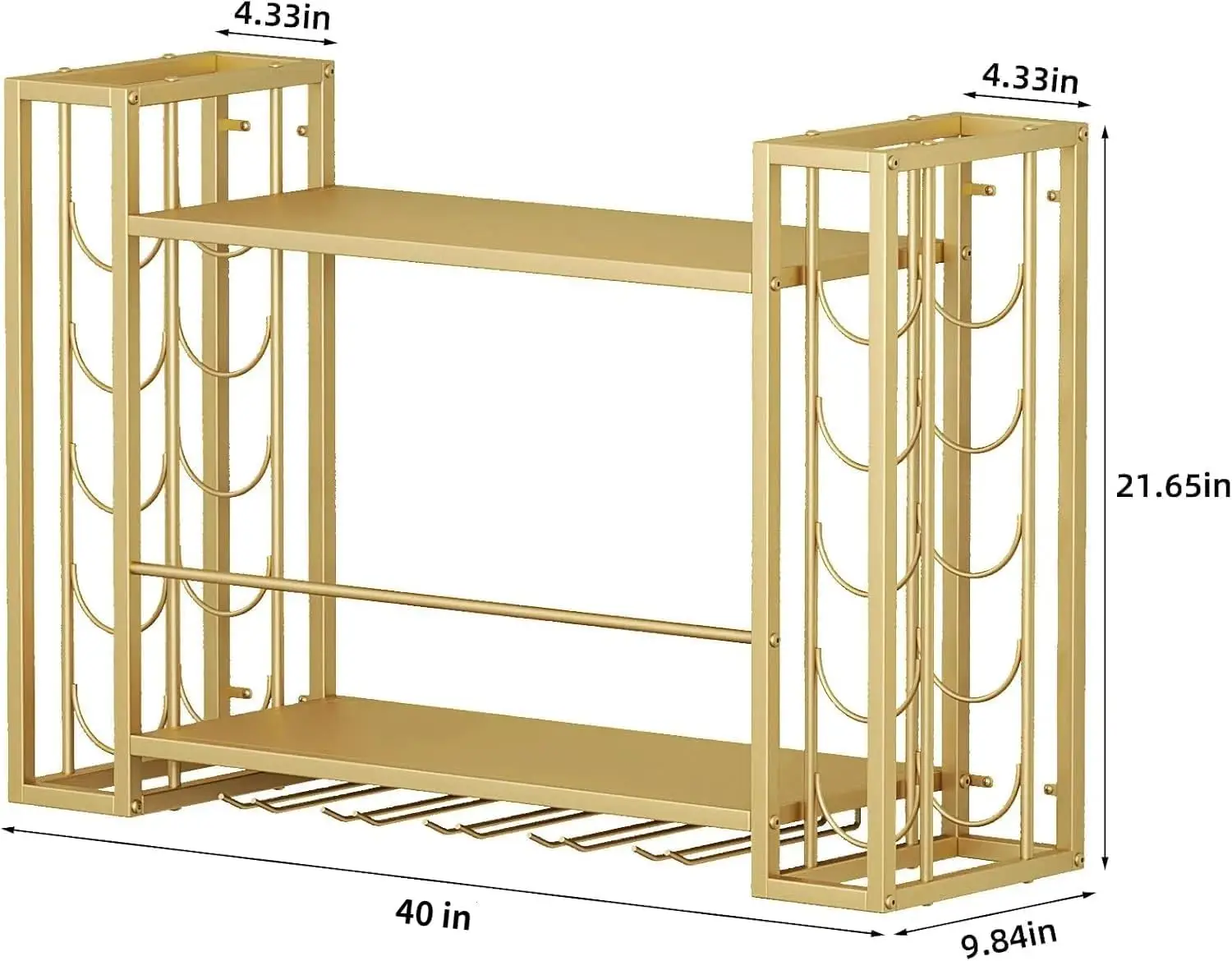 Wall Mounted Wine Rack, Wine Rack Wall Mounted with Wine Glass Rack, 2-Tier Multi-Functional Shelf for Home Restaurant Bar Stora