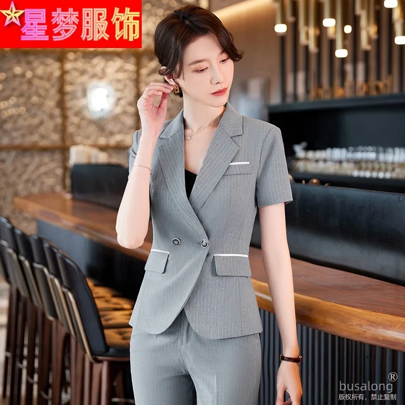 

Summer 2023 Short Sleeve Ol Business Wear Women's Suits Striped Business Formal Wear Graceful Fashionable Set Overalls