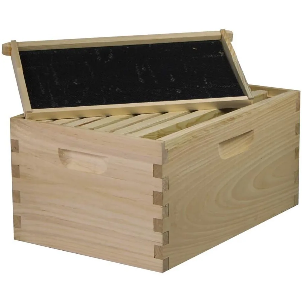 مجموعة خلية نحل Langstroth مكونة من 8 إطارات مصنوعة من Amish مصنوعة من أميش مع إطارين عميقين و1 قاعدة متوسطة