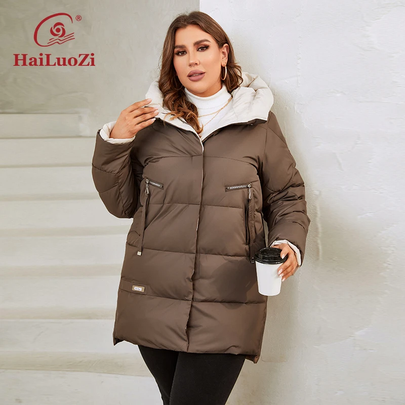 HaiLuoZi 2023 New Plus Size Women Winter Jacket XL-6XL Thick Female Outwear Slant Pockets High-quality Quilted Women's Coat 1115