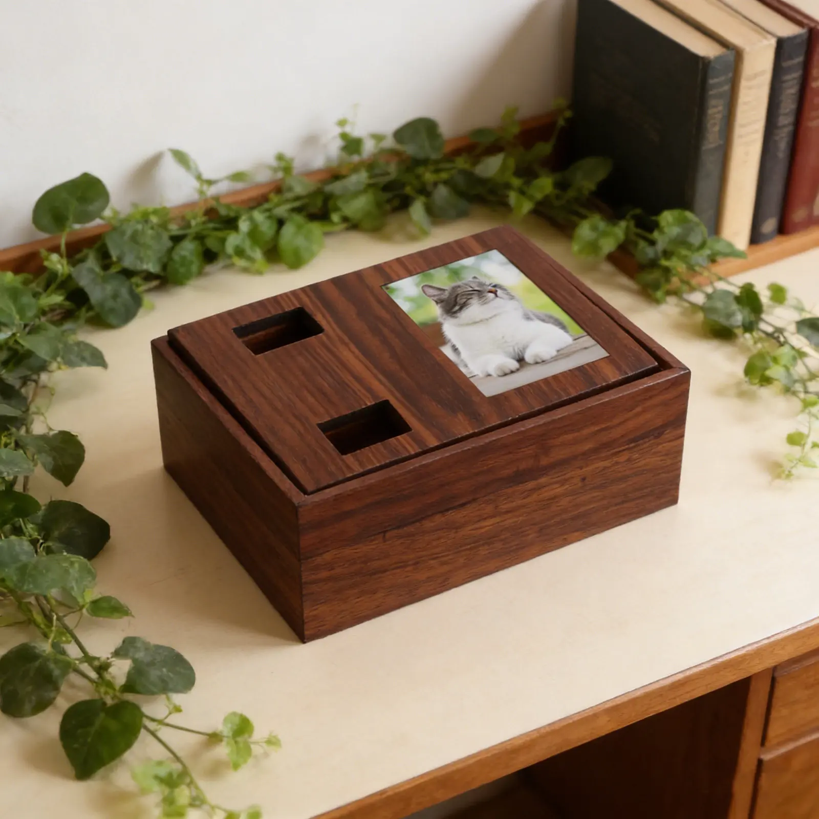 

Деревянная мемориальная коробка для питомца: Фоторамка-урна из массива дерева для праха собаки/кошки, памятный сувенир, настольный декор, подарок на память