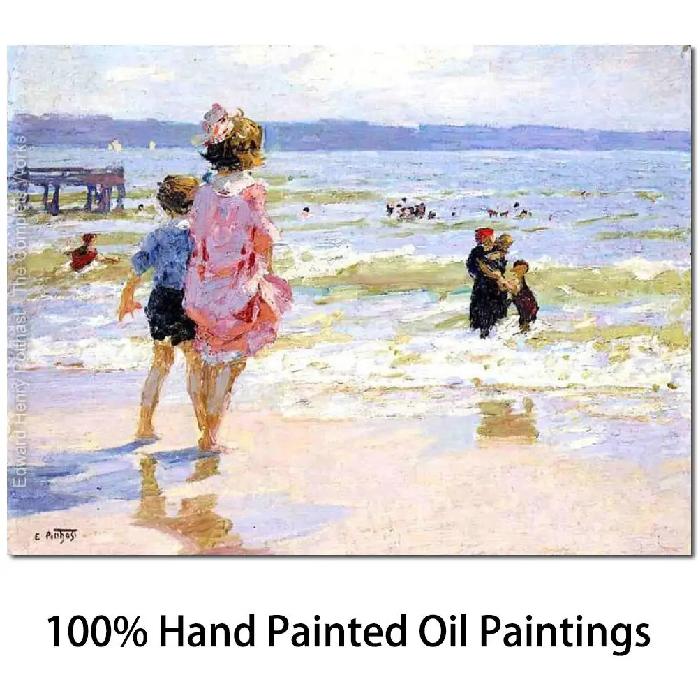 

Handmade Oil Painting Edward Henry Potthast Children On Beach Canvas Art Reproduction Impressionist Seascape Artwork Home Decor