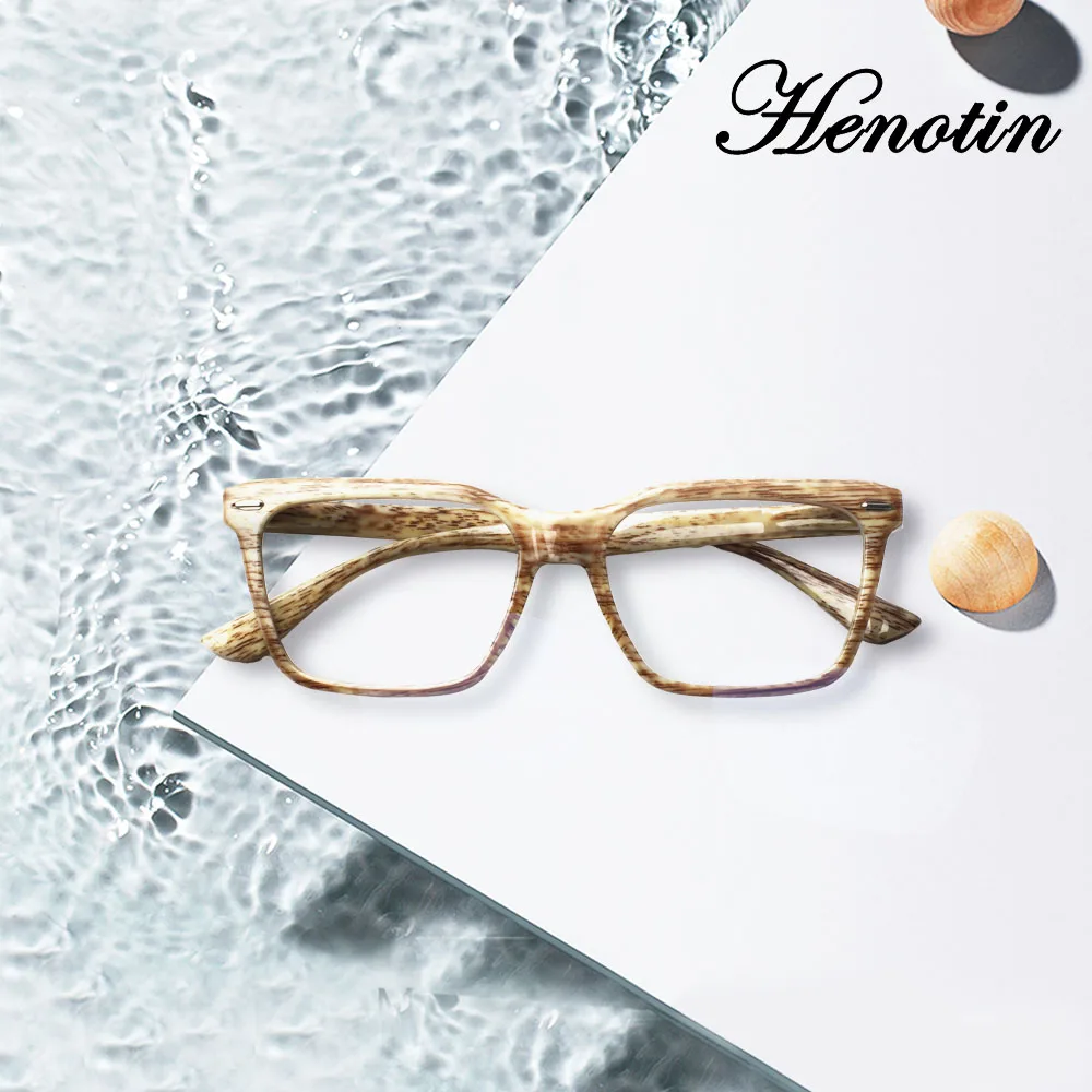 

Henotin Reading Glasses Spring Hinge Classic Rectangular Frame Decorative Eyeglasses Men and Women Prescription Optical Reader