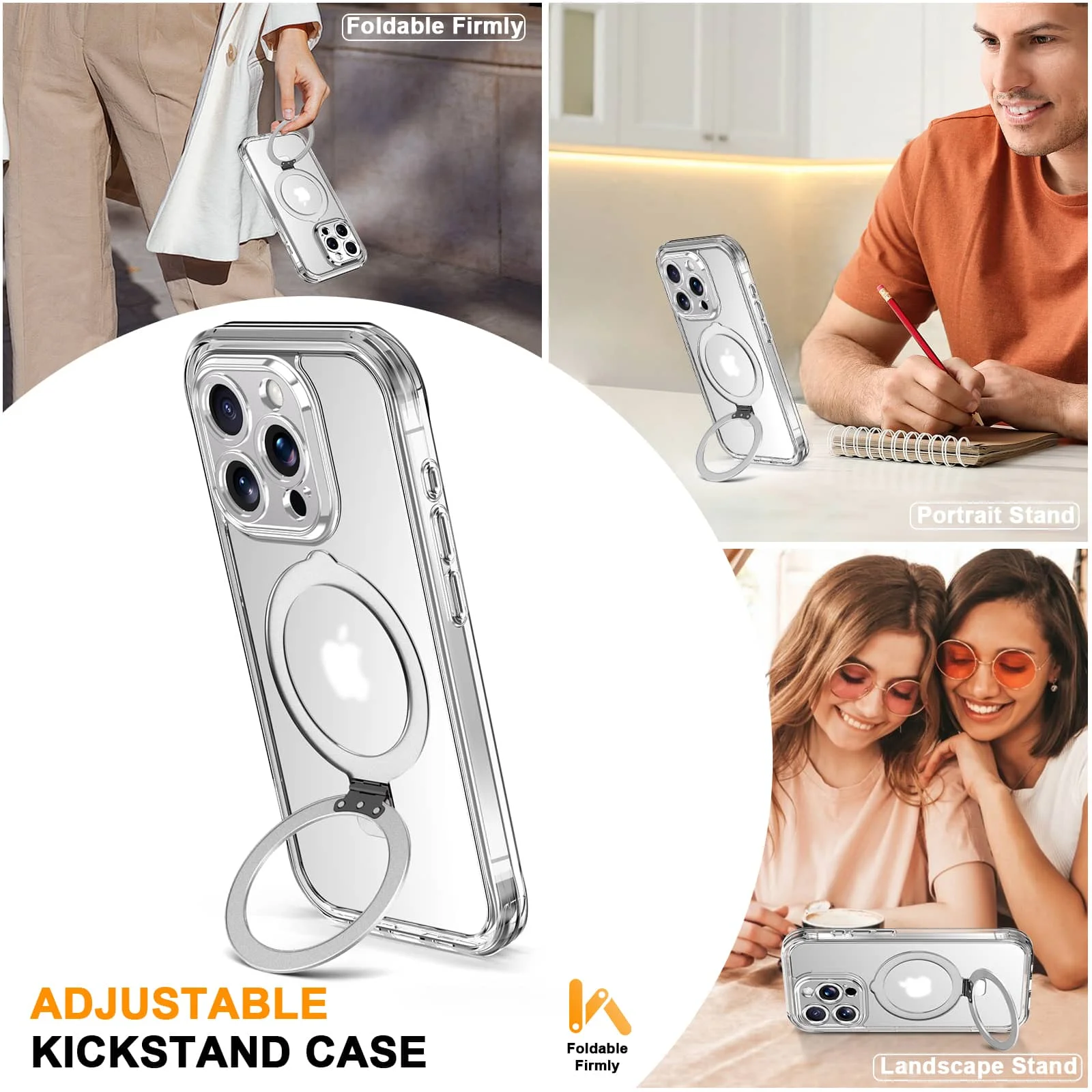 Case for iPhone 16/15/14/13 Pro Max 16 15 14 Plus, Built-in PET Screen Protector with Ring Holder Kickstand, Full Body Cover