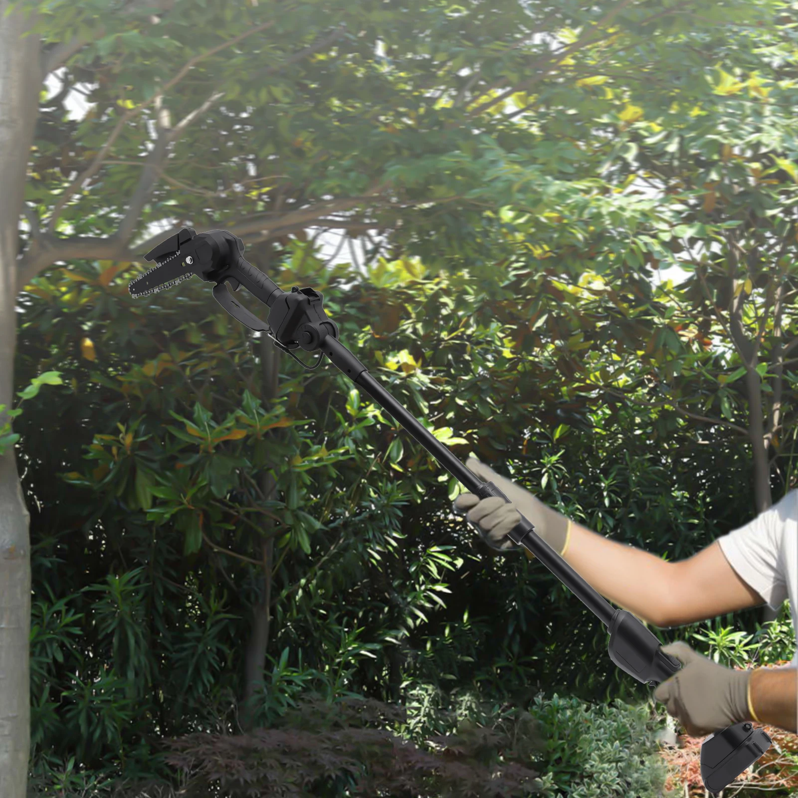 Lithium Battery Chain Saw with Detachable 4.26ft Extension Pole, Adjustable Angle, Cordless Design, 1500mAh Battery – Safety
