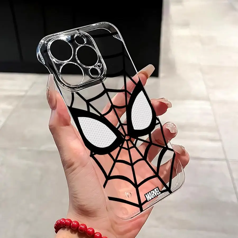 Marvel Sipider Man Phone Case for Apple iPhone 16 11 13 15 Pro 12 14 16 ProMax 13 12 15 14 Plus Transparent Capa Cover