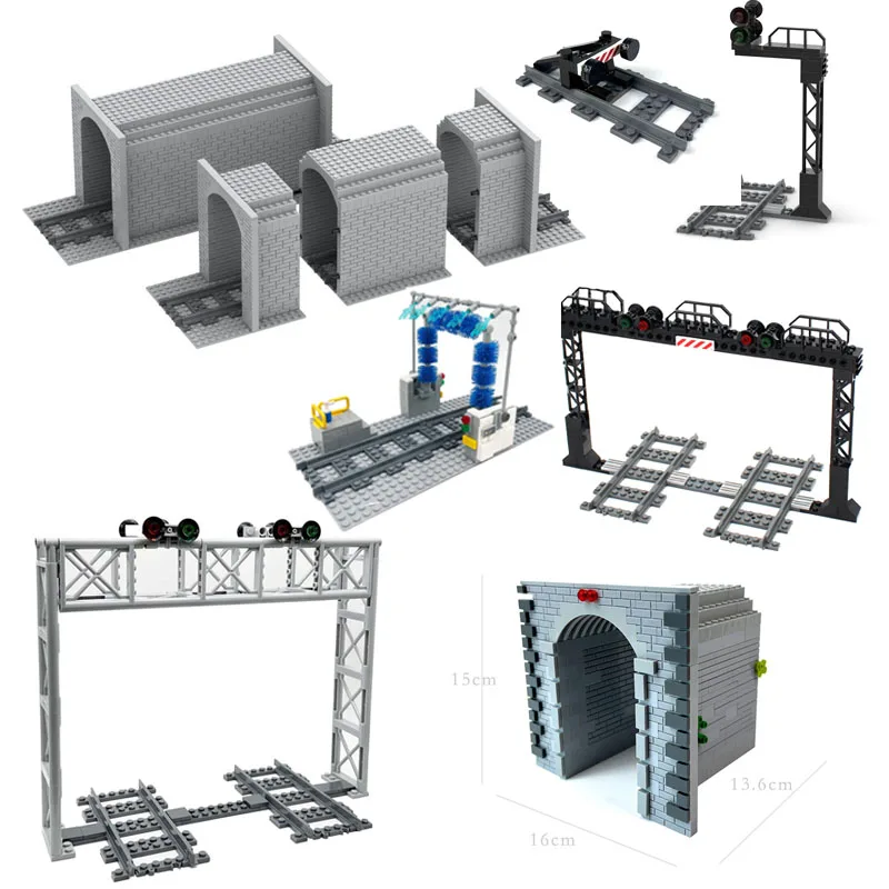 Kleine Bouwstenen Trein Scène Onderwijs Verhogende Rail/Verkeer Licht/Track/Spoorweg Tunnel Grot Onderdelen voor Montage Bricks speelgoed