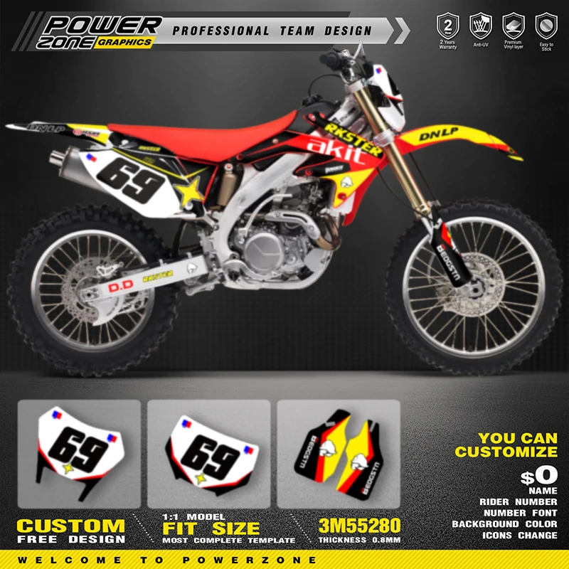 PowerZone Motorcycle Graphics Backgrounds Decals Stickers Kit For HONDA CRF450X 2018 2017-2005 Motocycle Name Number Custom