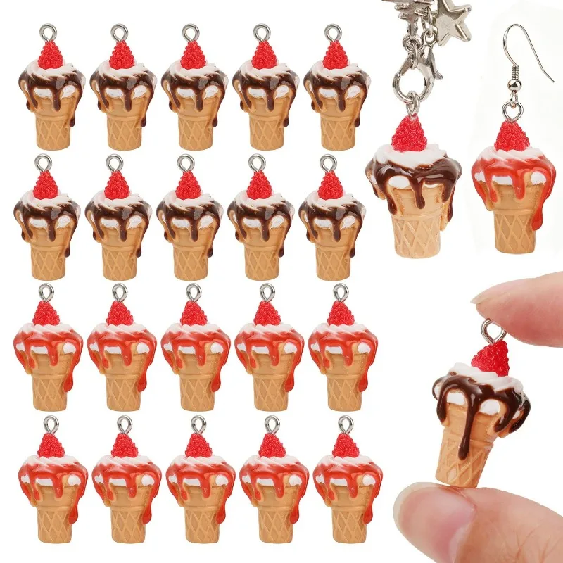 

10/20pcs DIY Ice Cream Charms Kawaii Resin Strawberry Mini Food Pendants for DIY Keychains Earrings Jewelry Making Accessories