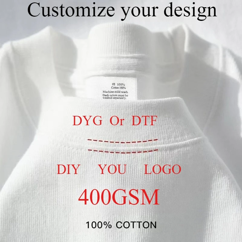 DIY su logotipo 400GSM camisetas de algodón pesado para hombre 26 colores personaliza tu propio diseño DTG impresión Digital camiseta para mujer 3XL
