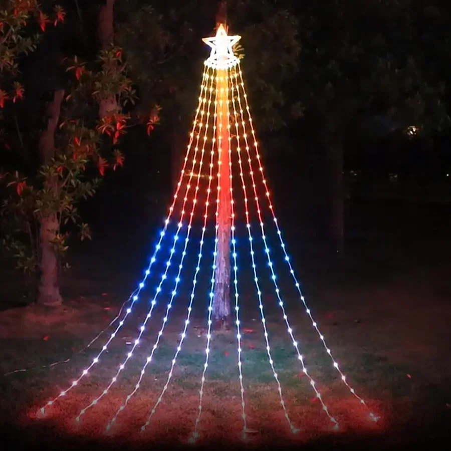 Outdoor 305 LED Christmas Star String Light 9X3M RGB Waterfall Tree String Light with APP Remote Control DIY Shooting Star Light