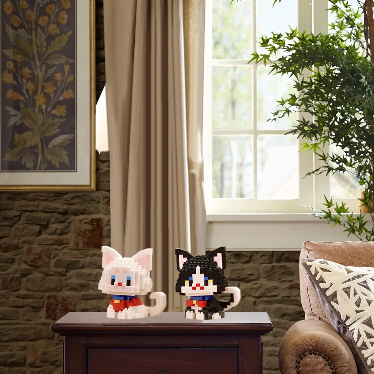 Mini bloques de construcción educativos para gatos, juguete de regalo para niños y adultos, 421 piezas (gato blanco y negro)