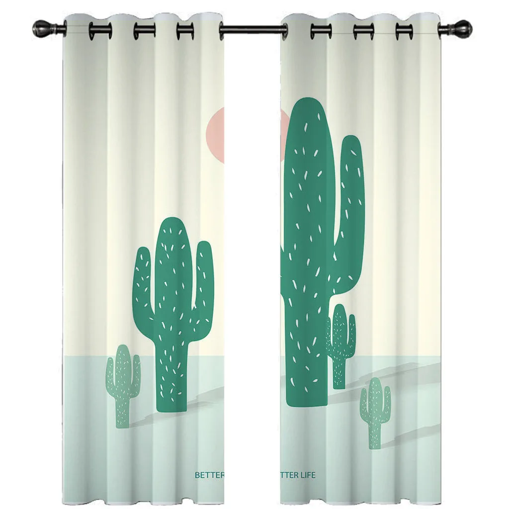 HUANZHUANG Blackout Curtains For Window Creative Cactus Cheap Custom Big Size 2 Pieces Curtains For Living Room Bedroom Drapes