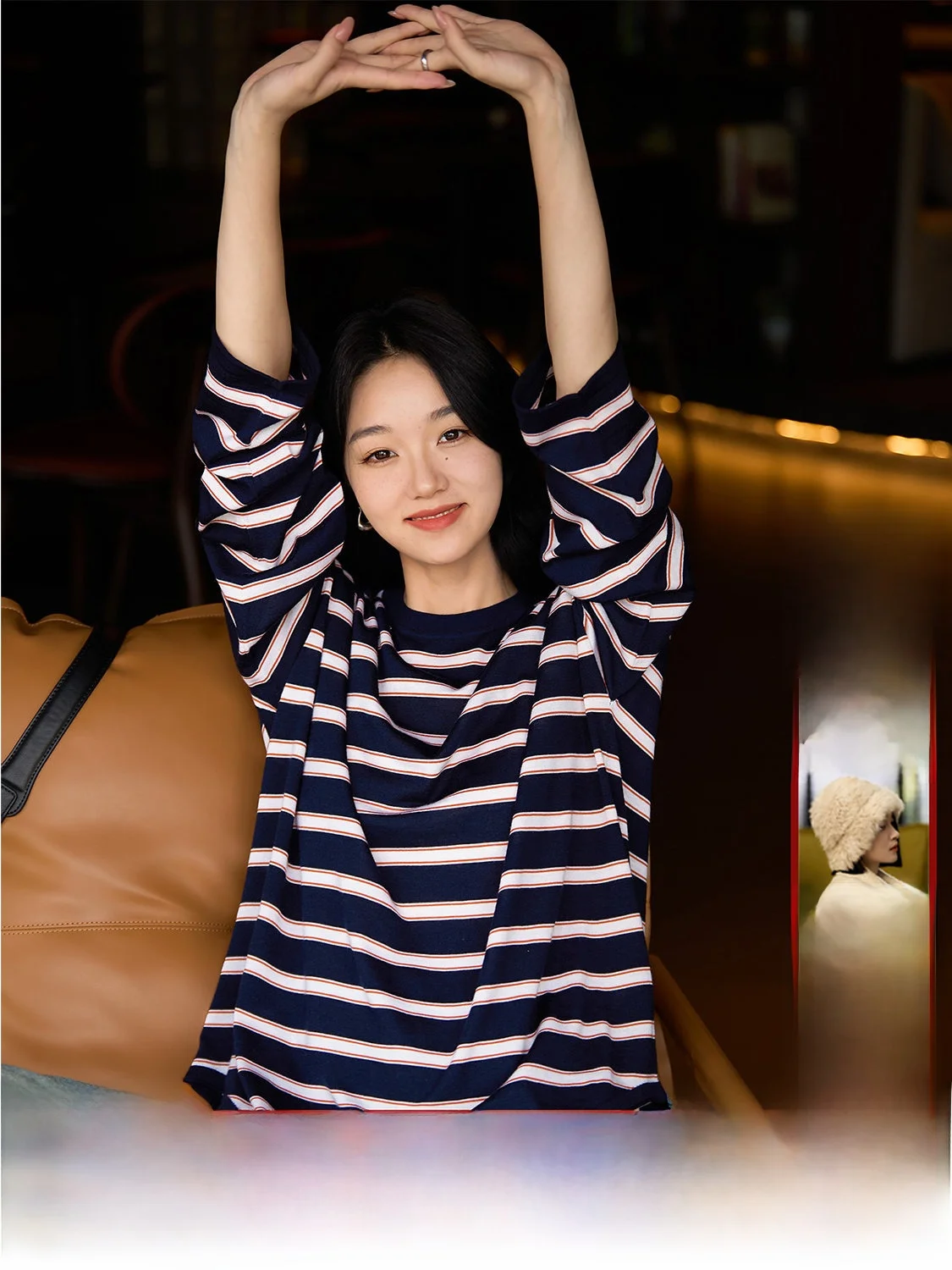 

Xhange Wed Relaxation Soft Fine 8 Needle Yangzhou Wool Stripe Knitted Sweater Women's Loose Fit Comfortable Long Sve