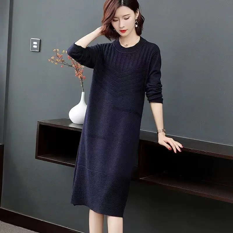 Plus Size Knitted Sweater Skirt for Women Above the Knee Autumn Winter New Model Western-style Mid-length Bottoming Shirt