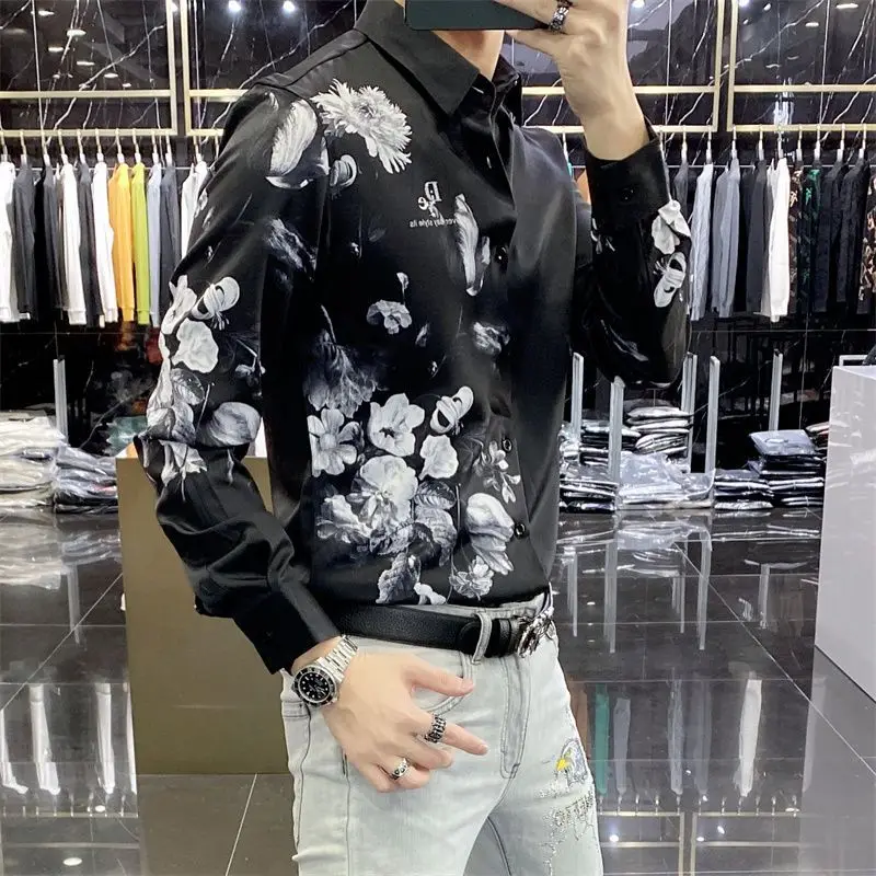 

Мужская рубашка с длинным рукавом, не мнущаяся, новая коллекция весна-осень, деловой повседневный стиль, модный принт с эффектом рисования, приталенный крой