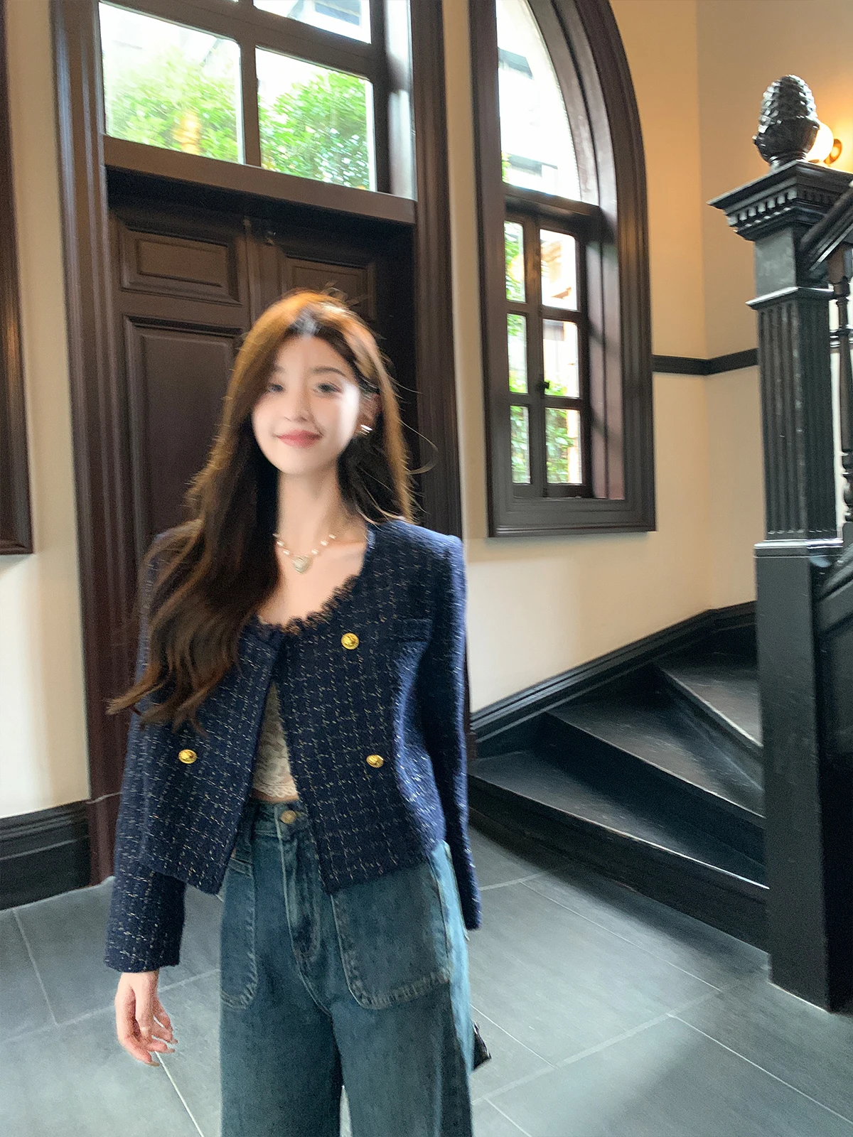 

Cchen Mchen Retro round Ne iny Tead ort Jaet Two Colors Design Sensation Top Spring Autumn New Sle Elegance