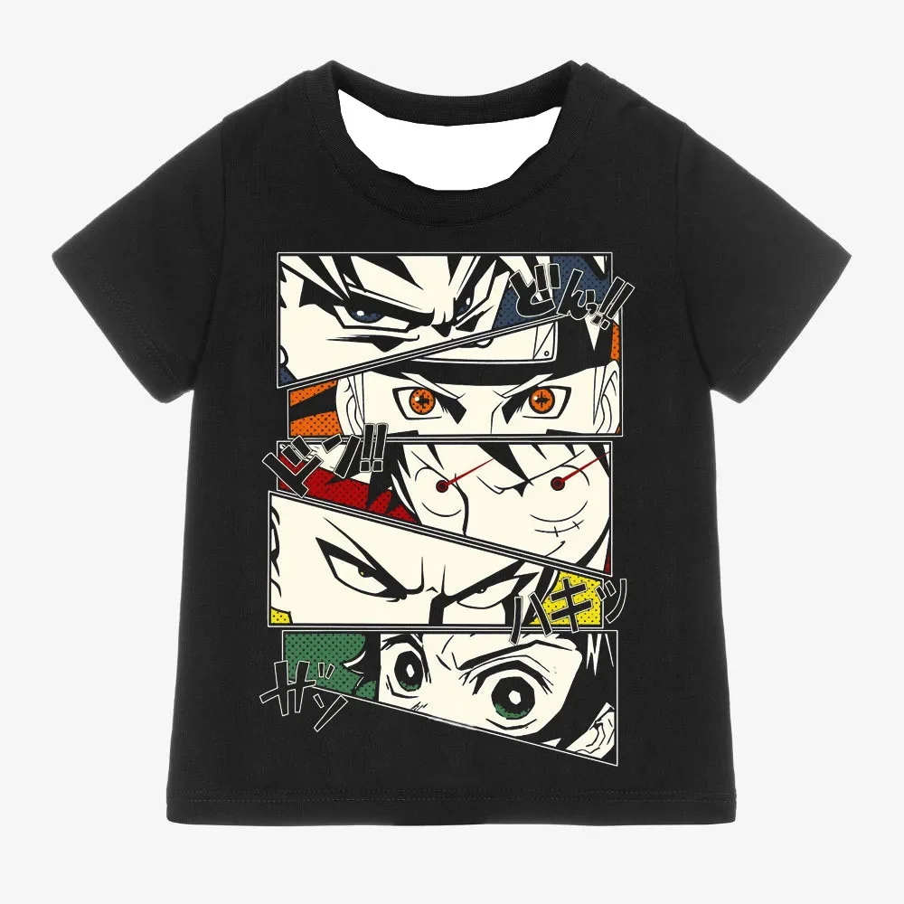 Jungen One Piece Anime T-Shirt Sommer Law Heart Pirates Logo-Druck Atmungsaktive Baumwolle Kurzarm Sport-Oberteile zum Spielen