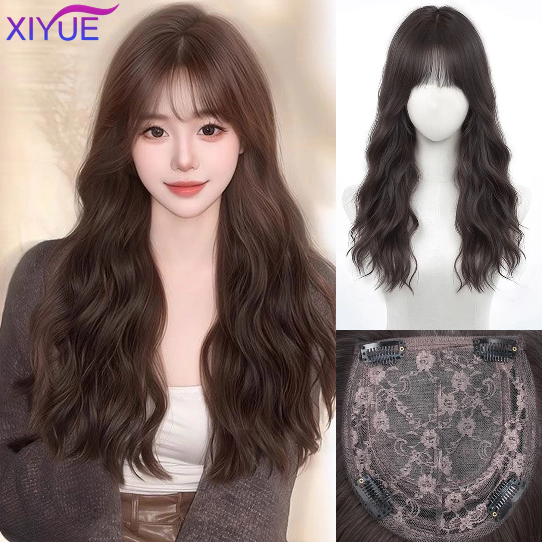 XIYUE Topper Hair Piece Invisible Seamless Long Straight Wig Bangs Clip Overhead Natural Invisible Replacement Cover White Hair