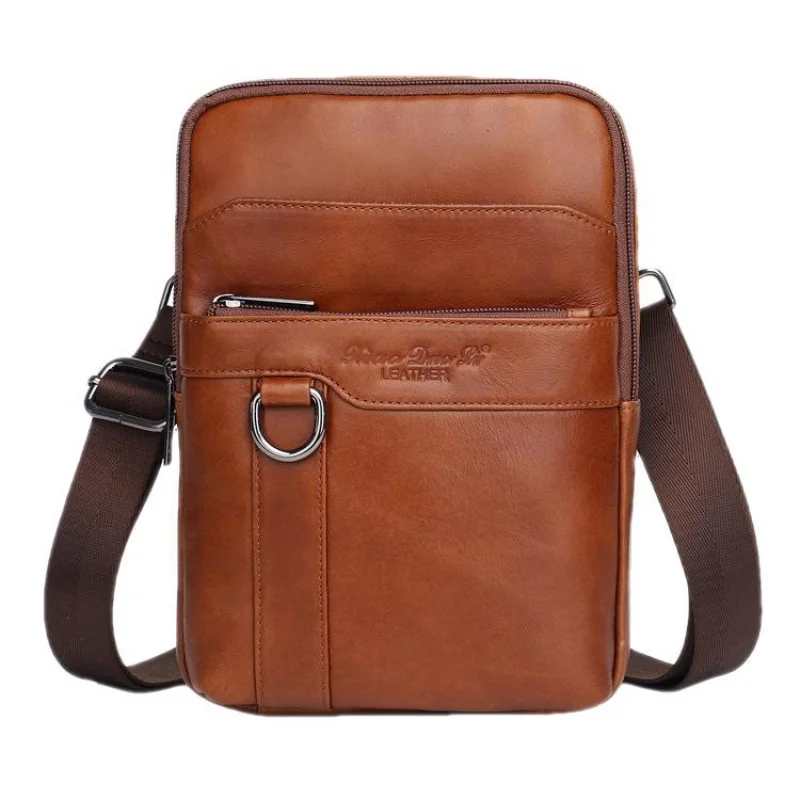 Imagem -04 - Bolsa Mensageiro de Ombro Couro Genuíno Vintage Masculino Bolsa Luxuosa de Couro Bolsa de Peito Casual Masculino Tiracolo Liso na Moda