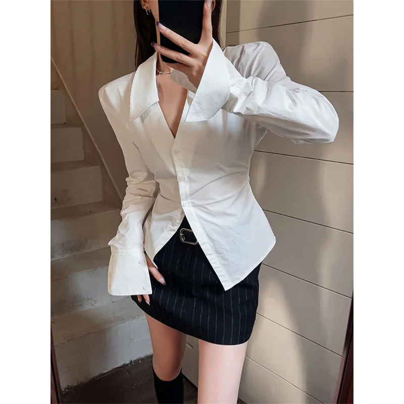 

Women Clothing Spring Autumn Fashion Casual Button Solid Color Polo Collar Female All-match Appear Thin Long Sleeve Slim Top Tee