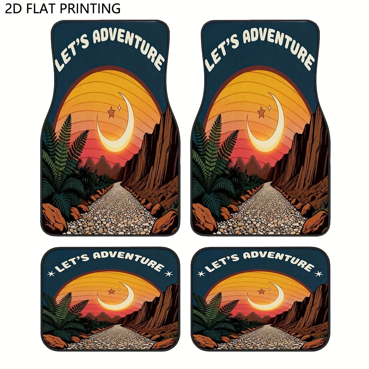 

4pcs Car Mats, Adventure Desert Path Floor Mat, Car Carpet, Universal Fit 95% Automotive,SUVS,Sedan,Vans, Cute Car Stuff, Automo